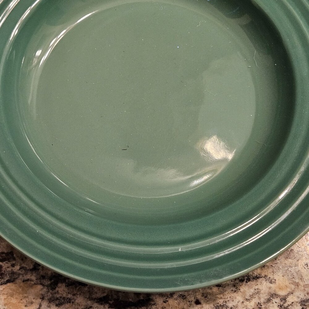 HEAVY LE CREUSET FRANCE STONEWARE SUMMER GREEN RIMMED PASTA SOUP SALAD BOWL DISH - Picture 4 of 8